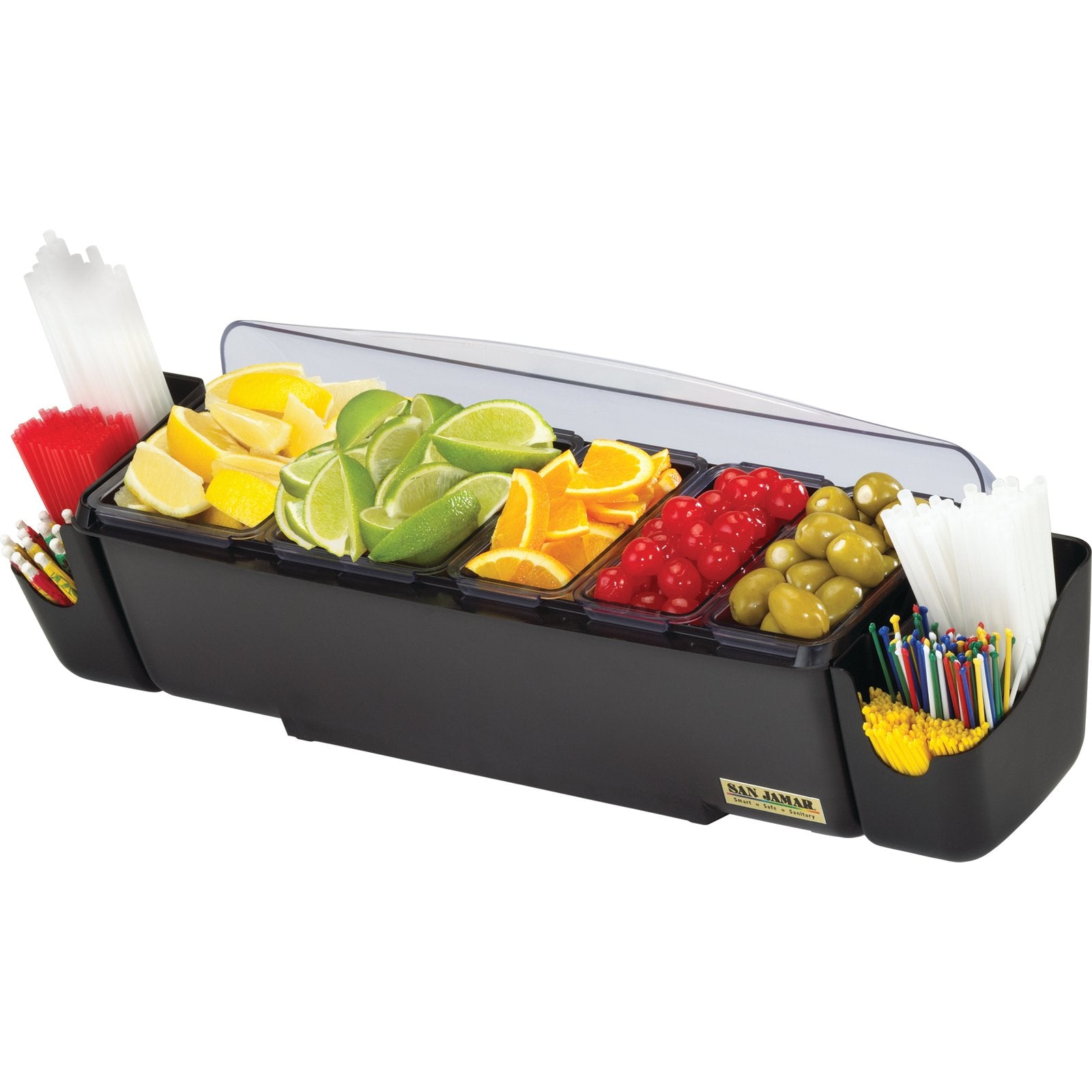 San Jamar BD4023S 9 Pint Black 5-Tray Dome Garnish Center