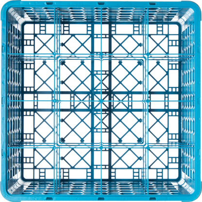 Carlisle RG16-414 Carlisle Blue 16-Compartment Polypropylene OptiClean Divided Glass Rack with 4 Extenders 10.3"