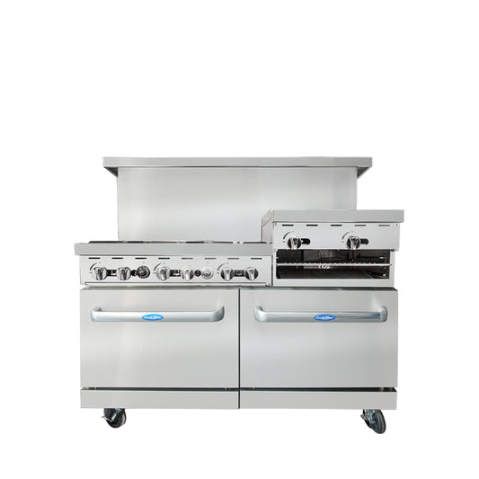 Atosa AGR-6B24RGB-NG 60" Natural Gas Six Burner Gas Range with 24" Raised Griddle/Broiler