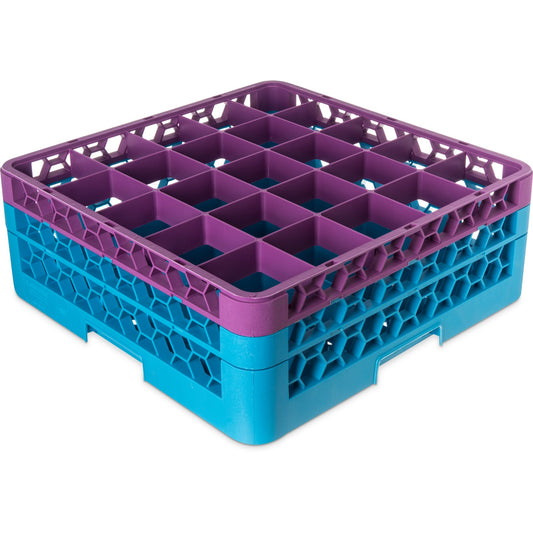 Carlisle RG25-2C414 Lavender-Carlisle Blue 25-Compartment Polypropylene OptiClean Divided Glass Rack with 2 Extenders 7.12"