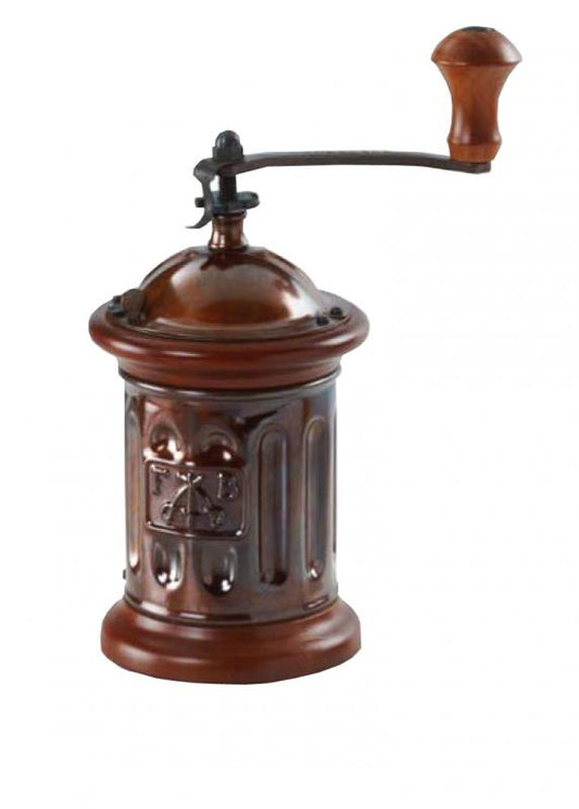 Omcan 43679 Round Dark Beech Wood and Steel Sheet Manual Traditional Coffee Grinder