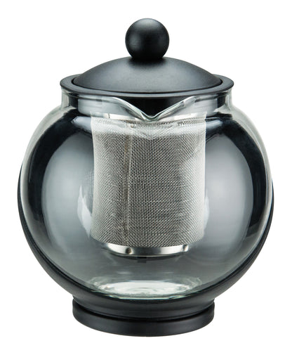 Winco GTP-25 25 oz. Black Teapot, Glass Liner with Removable Stainless Steel Strainer