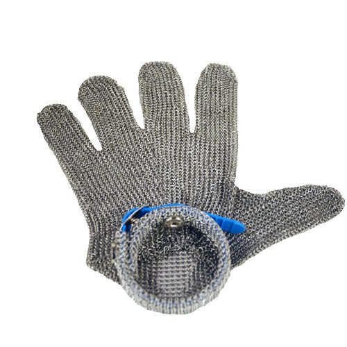 Omcan 44350 Five Finger Stainless Steel Mesh Glove with Blue Silicone Strap
