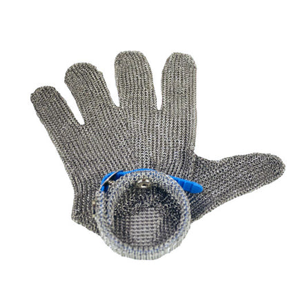 Omcan 44350 Five Finger Stainless Steel Mesh Glove with Blue Silicone Strap