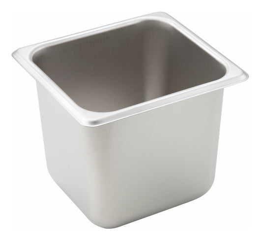 Winco SPS6 1/6 Size Stainless Steel Straight-sided Steam Pan, 6" Deep