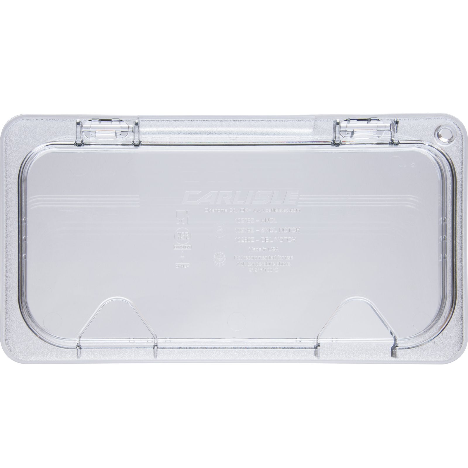 Carlisle 10279Z07 1/3 Size Clear StorPlus EZ Access Hinged Notched Universal Food Pan Lid