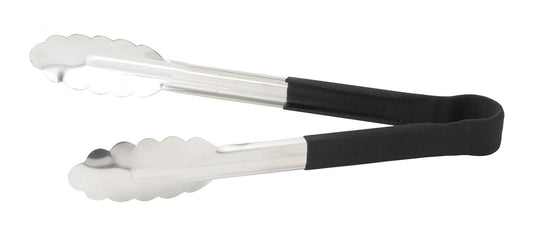 Winco UTPH-9K 9" Black Stainless Steel Utility Tong, Polypropylene Handle