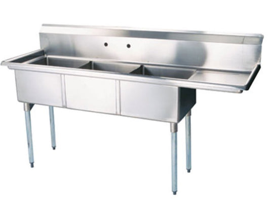 Bishop S3C242414-24R 24"x24" Triple Compartment Sink with Right Drainboard