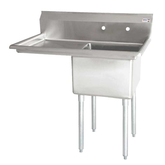 Omcan 25253 24" x 24" x 14" One Tub Sink with 1.8" Corner Drain and Left Drain Board