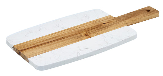 Winco SBMW-157 15" x 7" Marble and Wood Serving Board