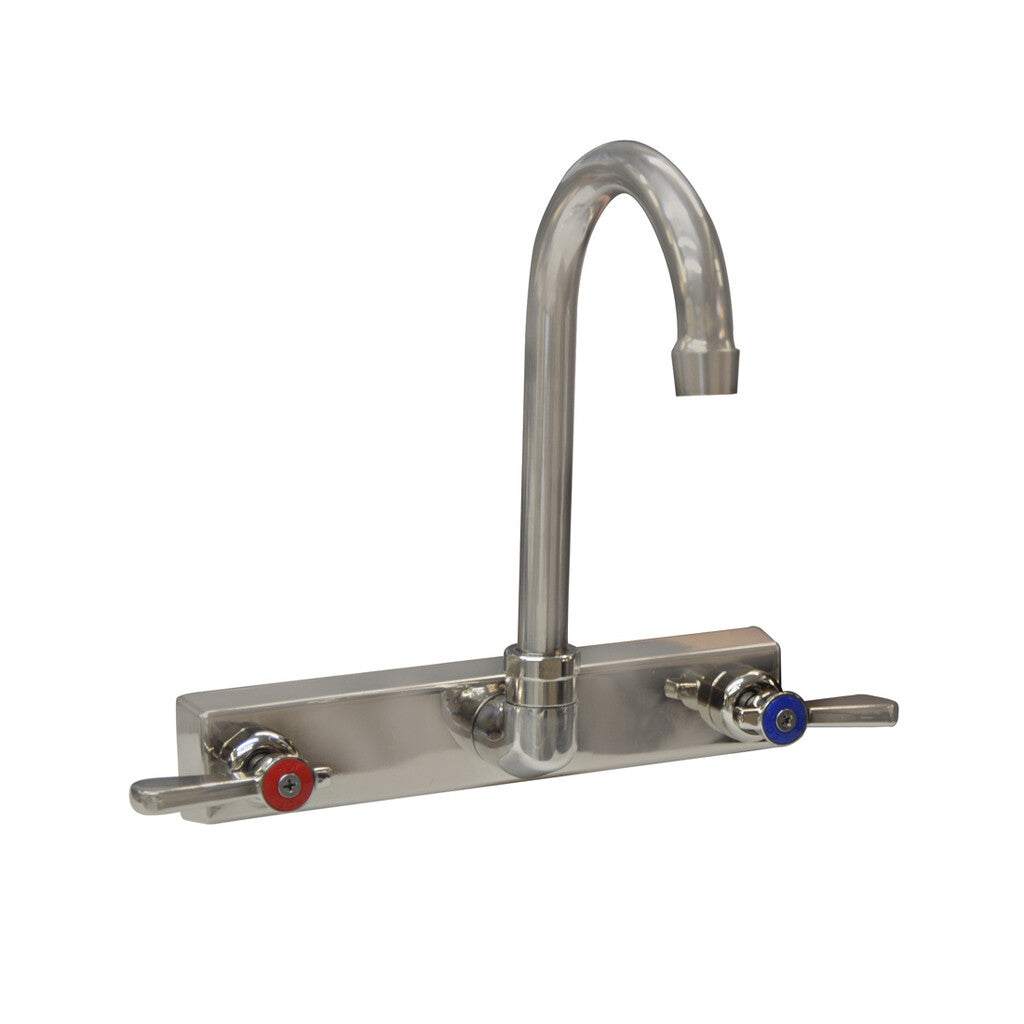 BK Resources EVO-8SM-4G Stainless Steel Evolution 8" Splash Mount Faucet, 6"Gooseneck Spout