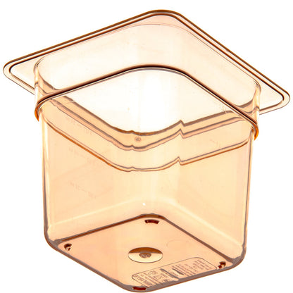 Carlisle 3088513 1/6 Size Amber High Heat Plastic StorPlus Food Pan, 6" Deep