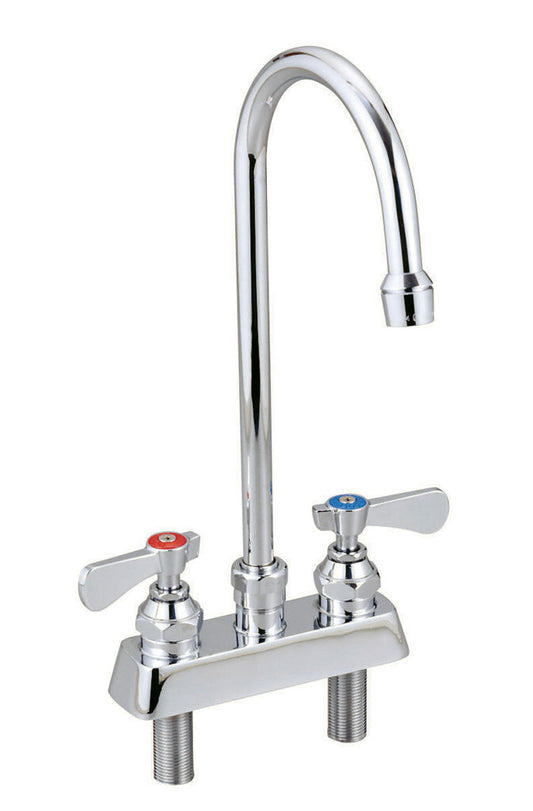 BK Resources BKF-4DM-8G-G Chrome-Plated Brass Optiflow Solid Body Faucet, 8" Gooseneck Spout, 4" O.C. Deck Mount