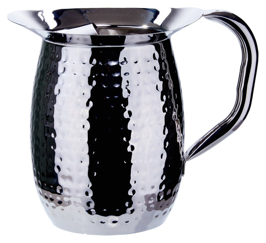 Winco WPB-3CH 3 Qt. Stainless Steel Hammered Bell Pitcher w/ Ice Guard