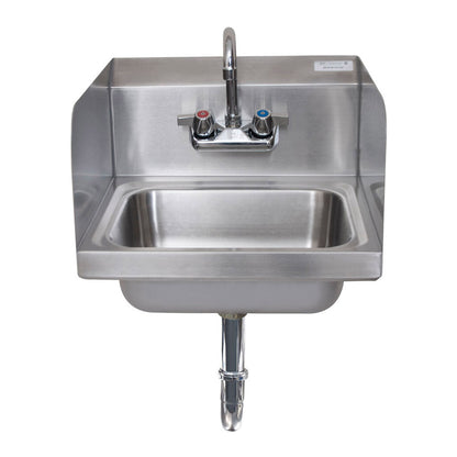 BK Resources BKHS-W-1410-SS-PT-G Stainless Steel Hand Sink w/ Side Splashes, Faucet, P-Trap 2 Holes