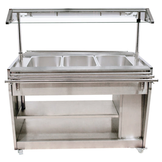 Omcan 44506 48" 3 Pan All Stainless Steel Sealed Well Steam Table with Integrated Lighting Canopy