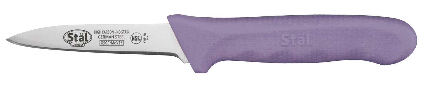 Winco KWP-30P 3-1/4" Purple Paring Knives, Allergen Free (2pcs/pk)