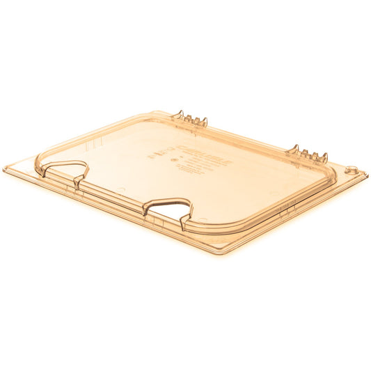 Carlisle 10439Z13 1/2 Size Amber High Heat Plastic StorPlus EZ Access Hinged Notched Universal Food Pan Lid
