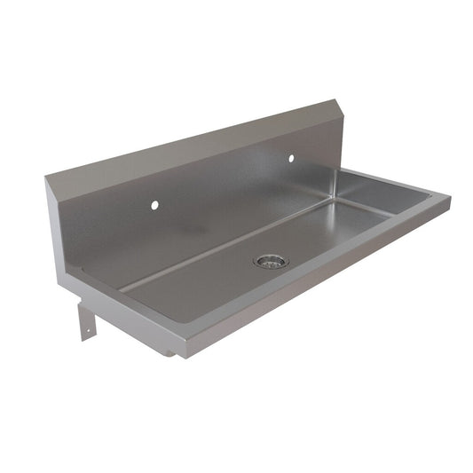 BK Resources MSHSA-48W1 48" 2-Station Stainless Steel Wall-Mount Handwash Sink with Single Hole Splash Mount