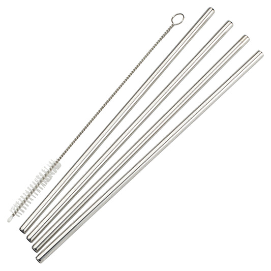 Winco SSTW-8S Straight Stainless Steel 5-Piece Drinking Straw Set