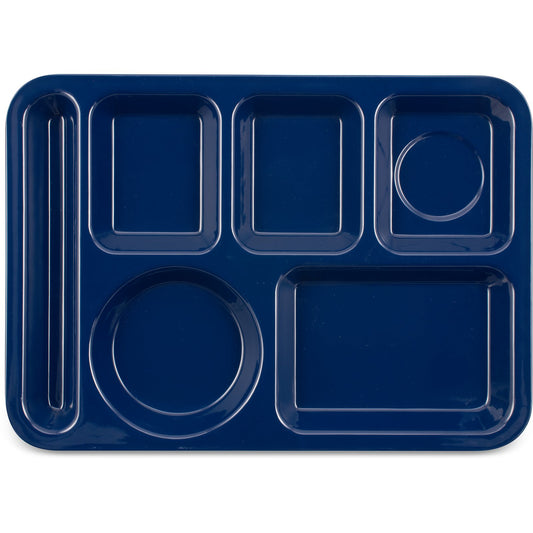 Carlisle 4398050 10" x 14" Dark Blue 6-Compartment Melamine Left-Hand Heavyweight Tray