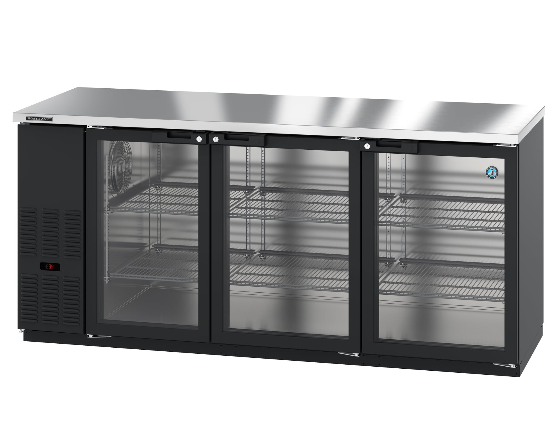 Hoshizaki BB80-G Black Three Section Vinyl Back Bar Back Bar, Glass Doors Refrigerator