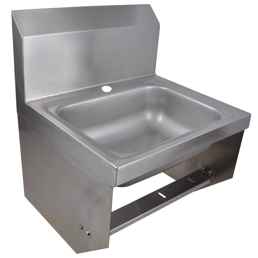 BK Resources BKHS-D-1410-1-BKK 17" X 17" Stainless Steel Wall-Mount Hand Sink with Knee Valve Bracket and Single Deck Mount Faucet Hole