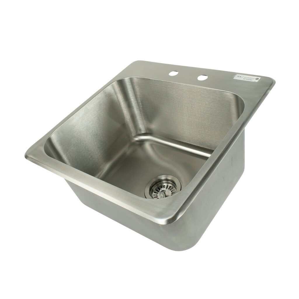 BK Resources DDI-18151024 One Compartment Stainless Steel Drop-In Sink 18L x 15W x 10D Bowls