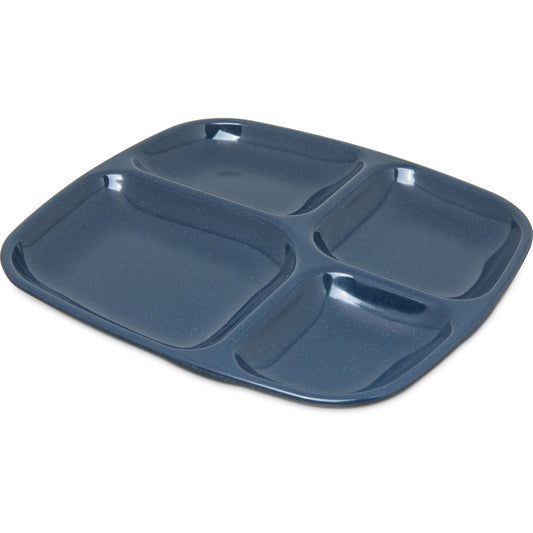 Carlisle 4398635 10.5" x 9.5" Café Blue 4-Compartment Melamine Essential Tray