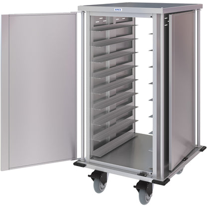 Dinex DXPTQC2T1DPT18 2 Trays Per Slide 18 Trays Single Door Stainless Steel Dinex Totally Quiet Compact Meal Delivery Cart