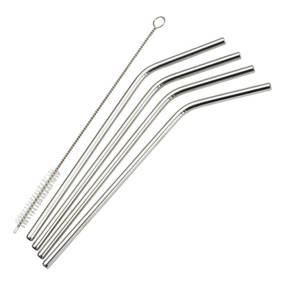 Winco SSTW-8C Curved Stainless Steel 5-Piece Drinking Straw Set