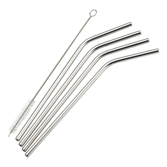 Winco SSTW-8C Curved Stainless Steel 5-Piece Drinking Straw Set