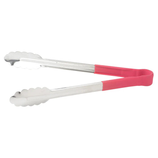 Winco UTPH-12R 12" Red Stainless Steel Utility Tong, Polypropylene Handle