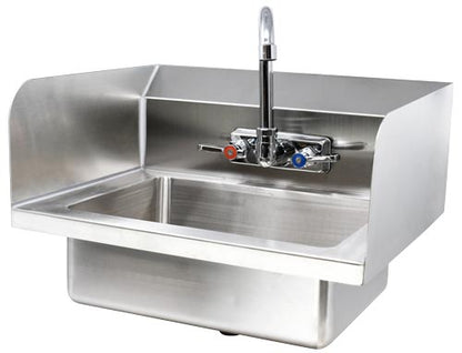 Omcan 44586 Fabricated Hand Sink with Side Splashes, 4" Gooseneck Faucet and Drain Basket