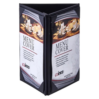 Winco LMTT-57BK Black Triple Panel Table Tent For 5 X 7" Inserts