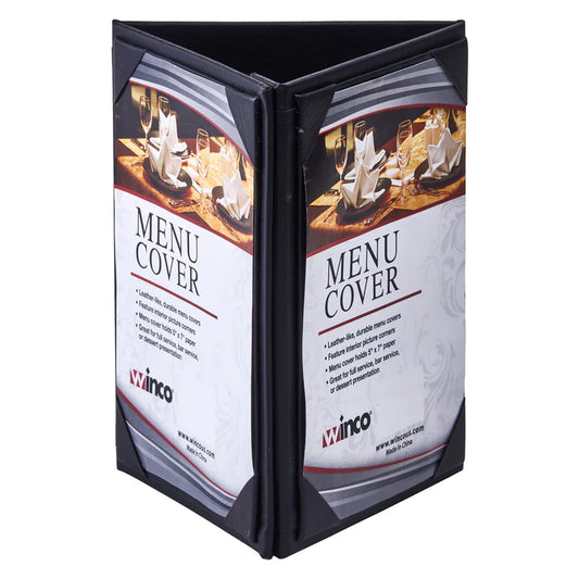 Winco LMTT-57BK Black Triple Panel Table Tent For 5 X 7" Inserts