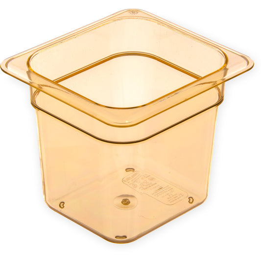 Carlisle 3088513 1/6 Size Amber High Heat Plastic StorPlus Food Pan, 6" Deep