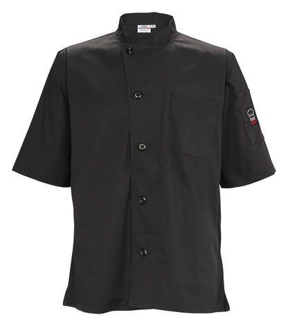 Winco UNF-9KL Large Black Ventilated Cook Shirt, Short Sleeve