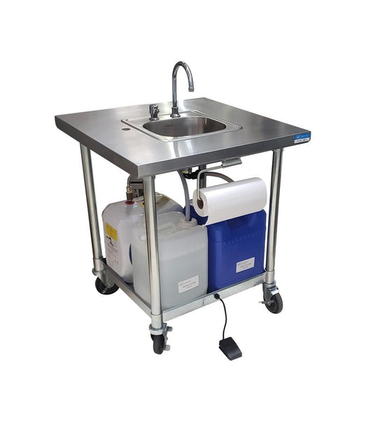 BK Resources MHS-V3030-H-DM Stainless Steel Mobile Handwashing Sink Hot Water w/ Deck Mount