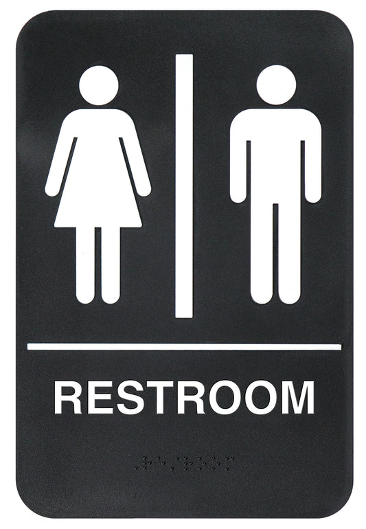 Winco SGNB-603 6" x 9" Information Sign (Braille) - "Restroom"