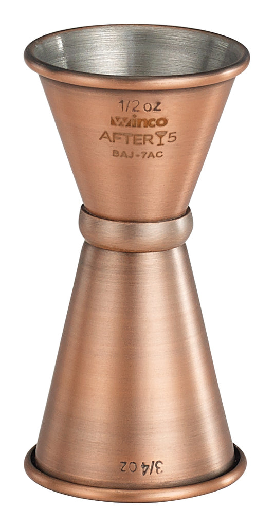 Winco BAJ-7AC 1/2 x 3/4 oz. Stainless Steel After 5 Jigger w/ Inner Marking Lines, Antique Copper Finish