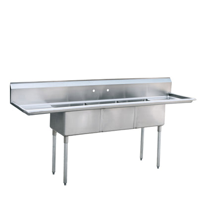 Atosa MRSA-3-D 18" 3-Compartment Sink with Left and Right Drain Boards