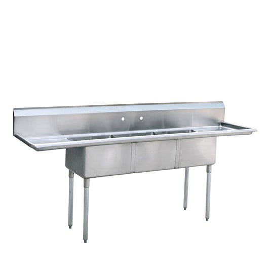 Atosa MRSA-3-D 18" 3-Compartment Sink with Left and Right Drain Boards