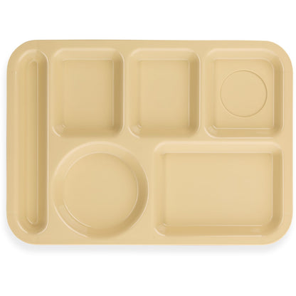 Carlisle P61425 10" x 14" Tan 6-Compartment Polypropylene Left-Hand Tray