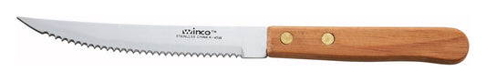 Winco K-45W 4-1/2" Blade Pointed Tip Wooden Handle Steak Knives