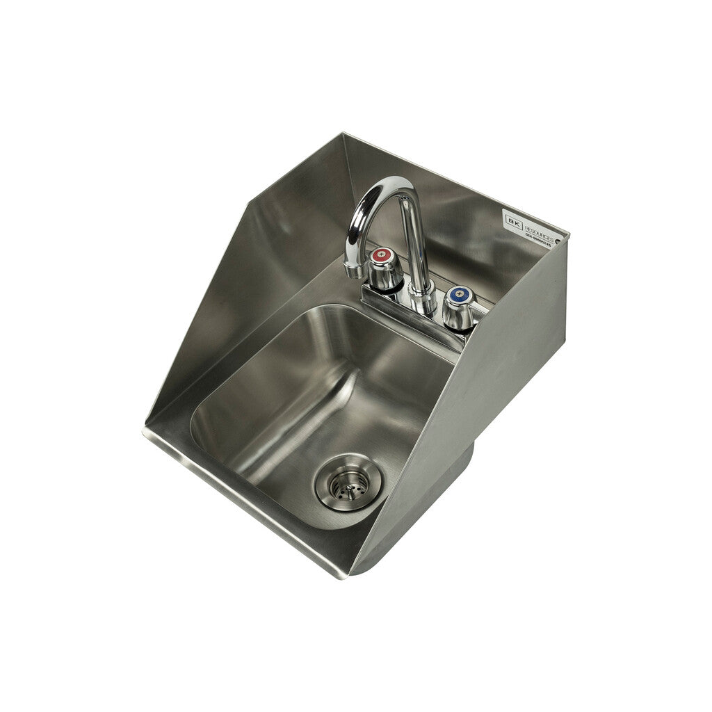 BK Resources DDI-0909524S-P-G One Compartment Stainless Steel Drop-In Sink w/Side Splashes 9L x 9W x 5D Bowls w/ Faucet