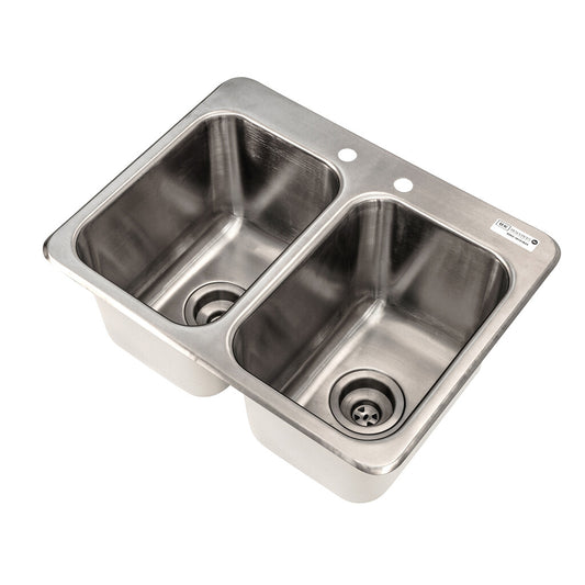 BK Resources DDI2-10141024 2-Compartment Stainless Steel Dropin Sink 14L X 10W X 10D Bowls