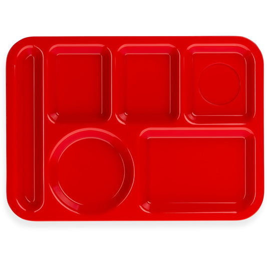Carlisle P61405 10" x 14" Red 6-Compartment Polypropylene Left-Hand Tray