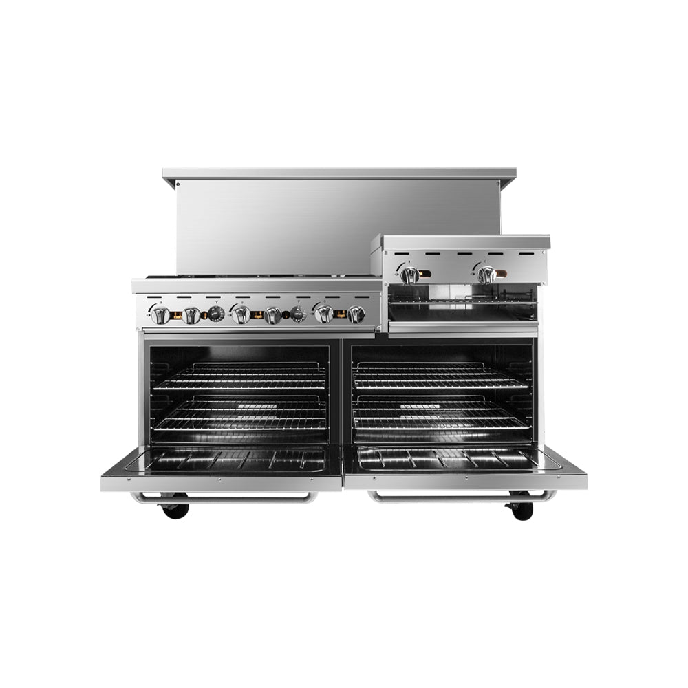 Atosa AGR-6B24RGB-NG 60" Natural Gas Six Burner Gas Range with 24" Raised Griddle/Broiler