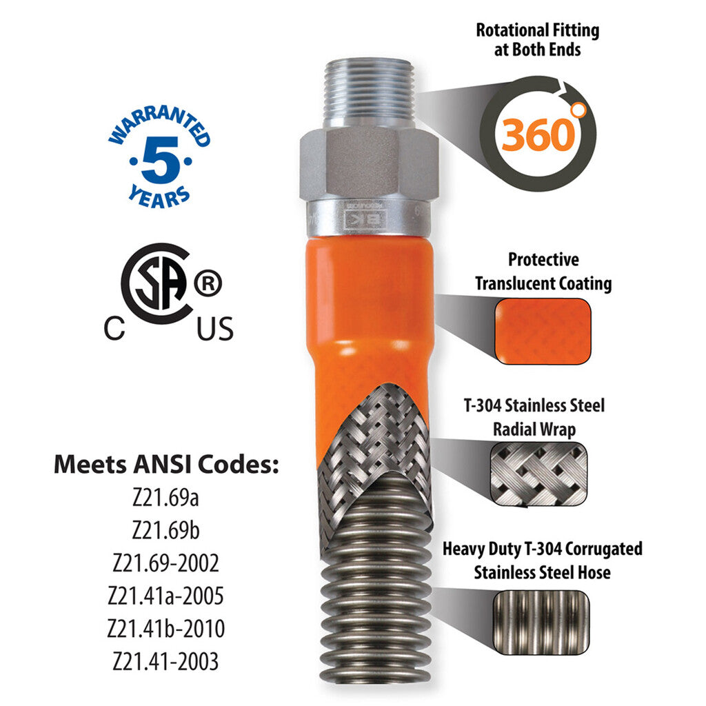 BK Resources BKG-GHC-5048-SCK3 1/2" X 48" Gas Hose Connector Kit #3